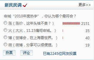 民调:"涨"字当选网友心目中"2010年度热字"