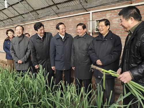 这是胡锦涛在北京金福艺农农业科技发展有限公司的温室大棚,实地察看蔬菜生产情况。新华社记者 李学仁 摄 这是胡锦涛在北京金福艺农农业科技发展有限公司的温室大棚,实地察看蔬菜生产情况。新华社记者 李学仁 摄