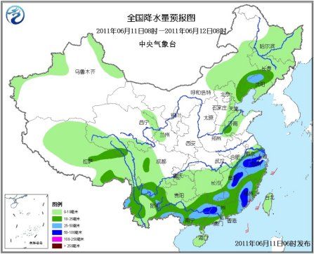 气象台11日发布天气预报,未来三天,长江中下游,华南北部有明显降水