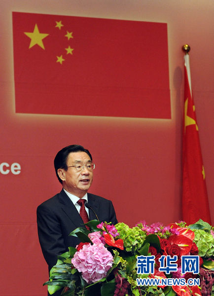 贺国强在巴黎出席法国“汉语年”启动仪式并发表讲话。 新华社记者李涛 摄