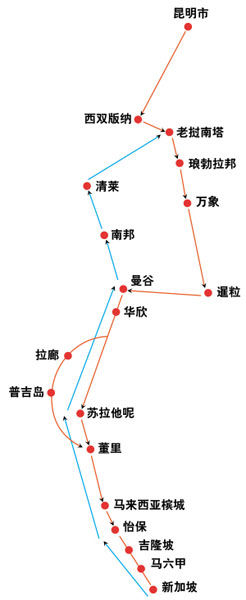 云南旅游 云南旅游地图 昆明旅;   东南亚陆路旅游全程路线图