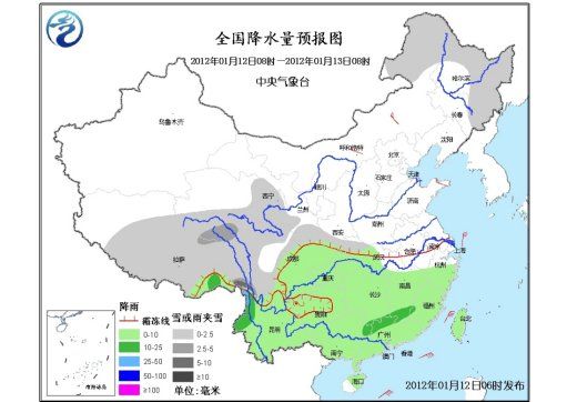 全国降水量预报图。图片来源：中央气象台网站