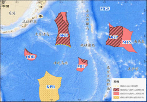 日本200海里以外大陆架区块示意图