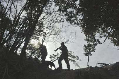 上山 在整个狩猎过程中，会有导猎员和安全员带着导猎犬全程跟随