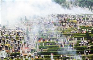 清明节，众多市民在吉田墓园祭拜亲人。