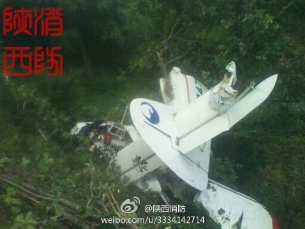 飞机坠毁现场图片。（供图：陕西消防）