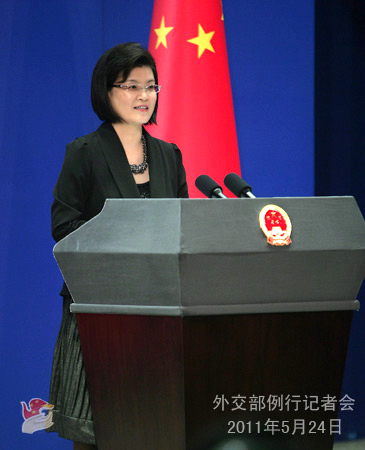 2011年5月24日，外交部发言人姜瑜主持例行记者会。