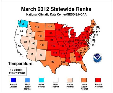 美国经历117年来最热3月 25个州气温破记录_