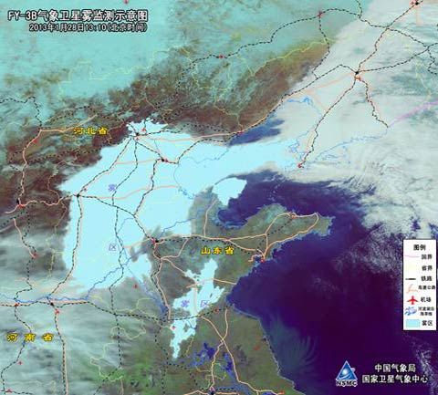 卫星云图下的华北平原大雾分布|卫星|大雾_新浪