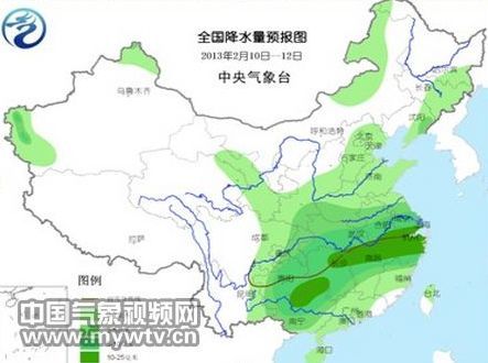 2月10日至12日全国降水量预报图 2月10日至12日全国降水量预报图