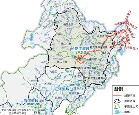 黑龙江干流三江口至抚远江段水位较6日下降0.09～0.18米,仍超警1.