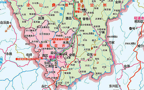 图:四川攀枝花地震震区周边地图
