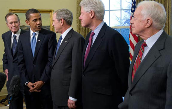 美国五任总统齐聚白宫