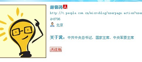 人民网微博新用户:胡锦涛