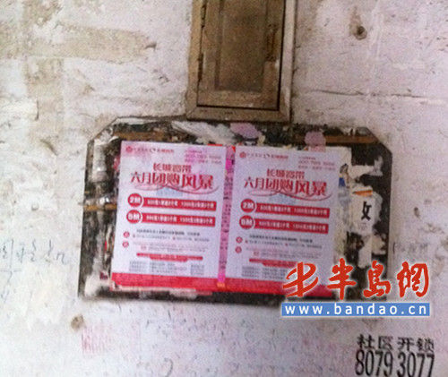 长城宽带广告贴满楼 居民无奈半夜蹲点抓现行