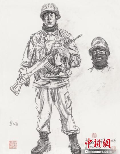 画家吴长江2011年在新疆塔什库尔干红其拉甫画边防连战士速写.