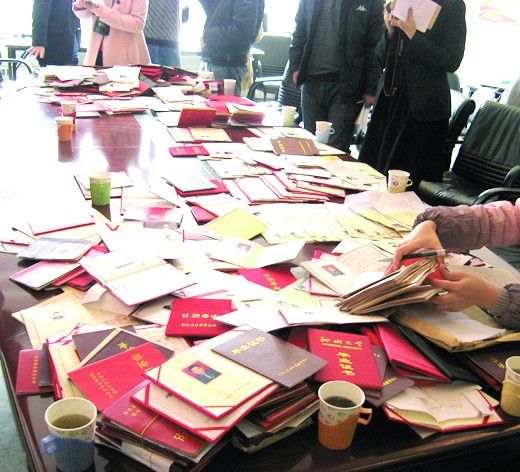 青岛市人才市场集中销毁7000多份假学历证书
