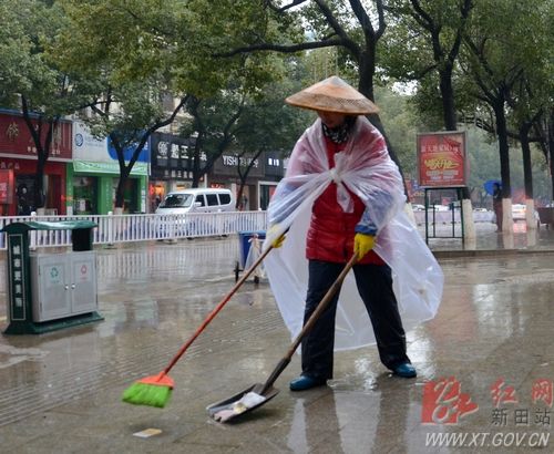 新田:环卫工人风雨天奋战一线(组图)
