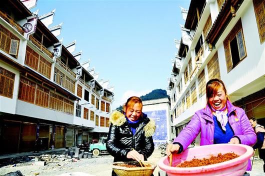 湖北日报讯 19日,在恩施市红土乡石窑集镇新区,居民正在忙着晒豆豉.