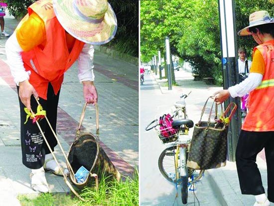 网帖曝清洁工将名牌皮包当垃圾袋(组图)