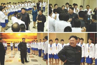金正恩偕李雪主看望朝鲜亚运会代表团(图)