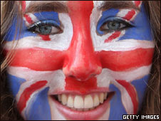 A girl with the British flag painted on her face