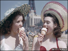 Girls on Blackpool beach