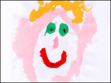 A child's drawing of a smiley face