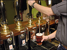 Beer pumps in a pub