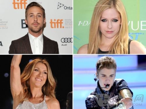 Ryan Gosling, Avril Lavigne, Justin Bieber, Celine Dion
