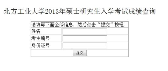 北方工业大学2013考研成绩公布