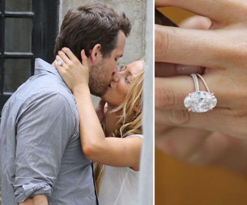 Blake Lively showed off her oval diamond and matching rose gold wedding band the day after her surprise wedding to Ryan Reynolds in South Carolina on Sept. 9, 2012. 201299ţBlake Lively  Ryan Reynolds л֮չʾĻ䡪ԲʯõĽָ