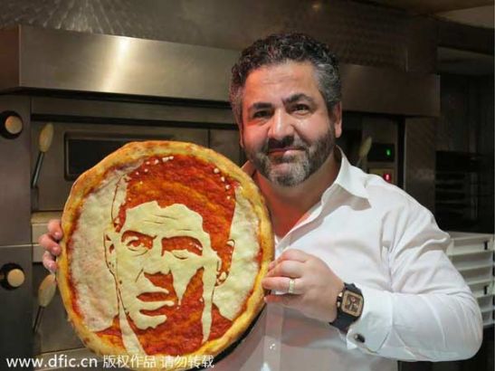 England Captain Steven Gerrard on a pizza