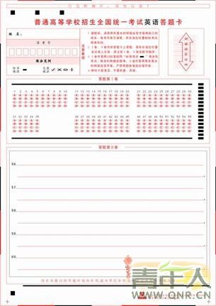 英语科目答题卡