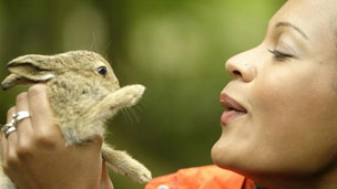 A woman with a rabbit