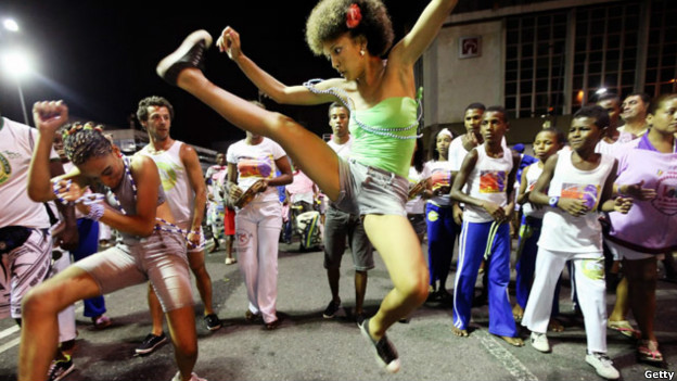 Brazilians performing capoeira in Salvador. 
