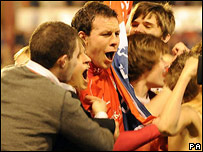 Barnsley celebrating quater-final win in FA Cup