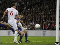 England captain John Terry scores the winning goal against Ukraine