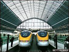 Eurostar trains at St. Pancras International station