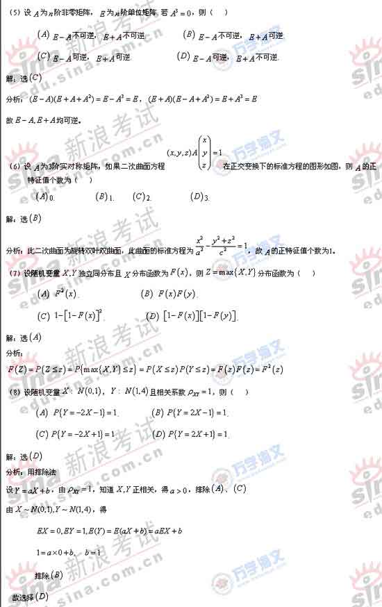 万学海文:2008年考研数学一试题参考答案