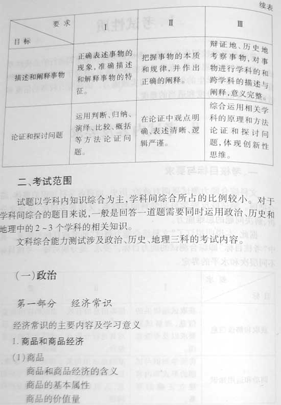 2008高招全国统一考试北京卷考试说明(文综)