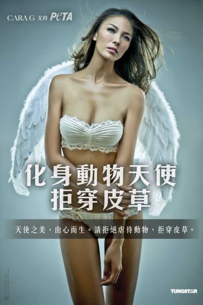 Cara G变动物天使拍广告 呼吁抵制皮草爱护动物
