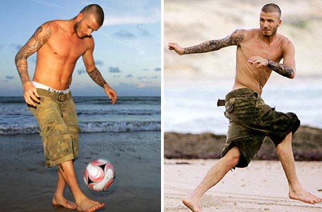 贝克汉姆手臂刺娇妻玉照 情人节欲再刺玫瑰【图】