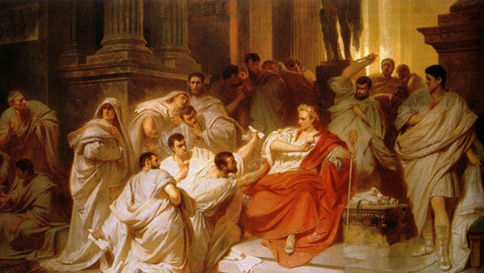 画家皮洛蒂1865年油画《恺撒之死》，恺撒对着布鲁图斯惊呼：“吾儿，亦有汝焉？”
