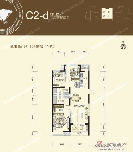 天津星耀五洲别墅9折高层121平3居解析(组图