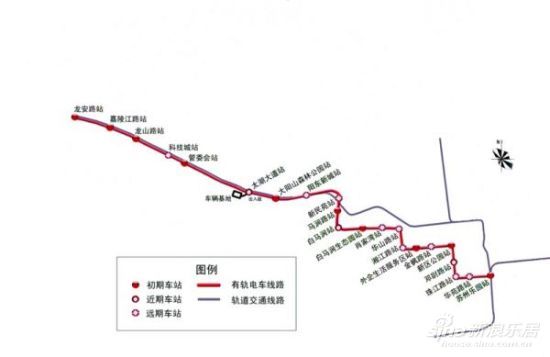 有轨电车1号线路线图