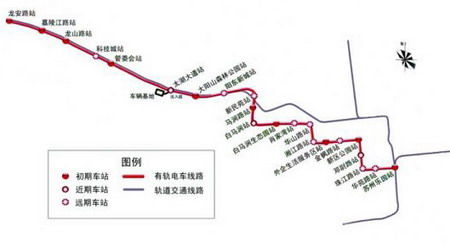 有轨电车1号线路线示意图(点击查看大图) 有轨电车1号线路线示意图(点击查看大图)