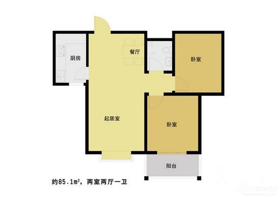 图为c户型两室两厅一卫