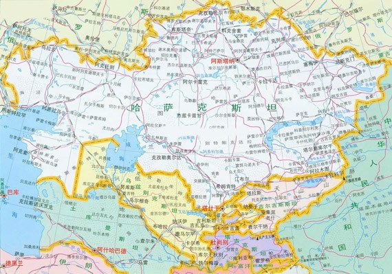 北邻俄罗斯,南与乌兹别克斯坦,土库曼斯坦,吉尔吉斯斯坦接壤,西濒里海