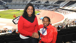 Wendell Raphael and Bindi Bhambra at London's Olympic Stadium